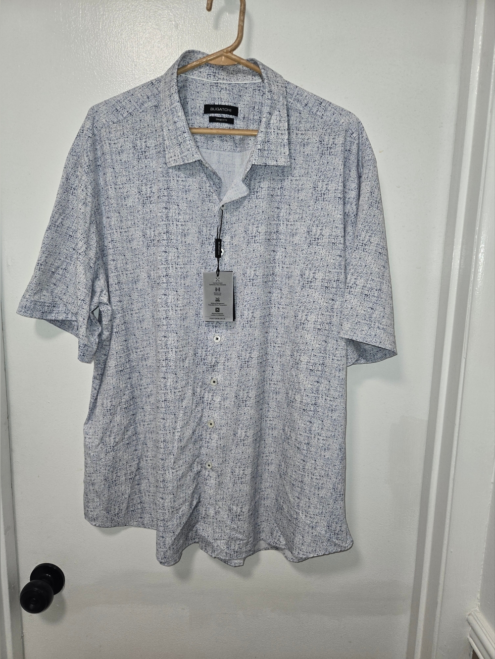 Bugatchi Shirt Mens Sz 3XL Blue Shaped Fit Short Sleeve